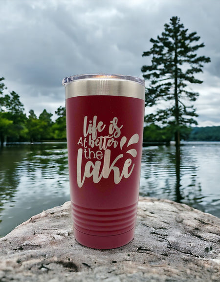 Life is Better at the Lake Engraved 20oz Maroon Polar Camel Tumbler Sunny Box