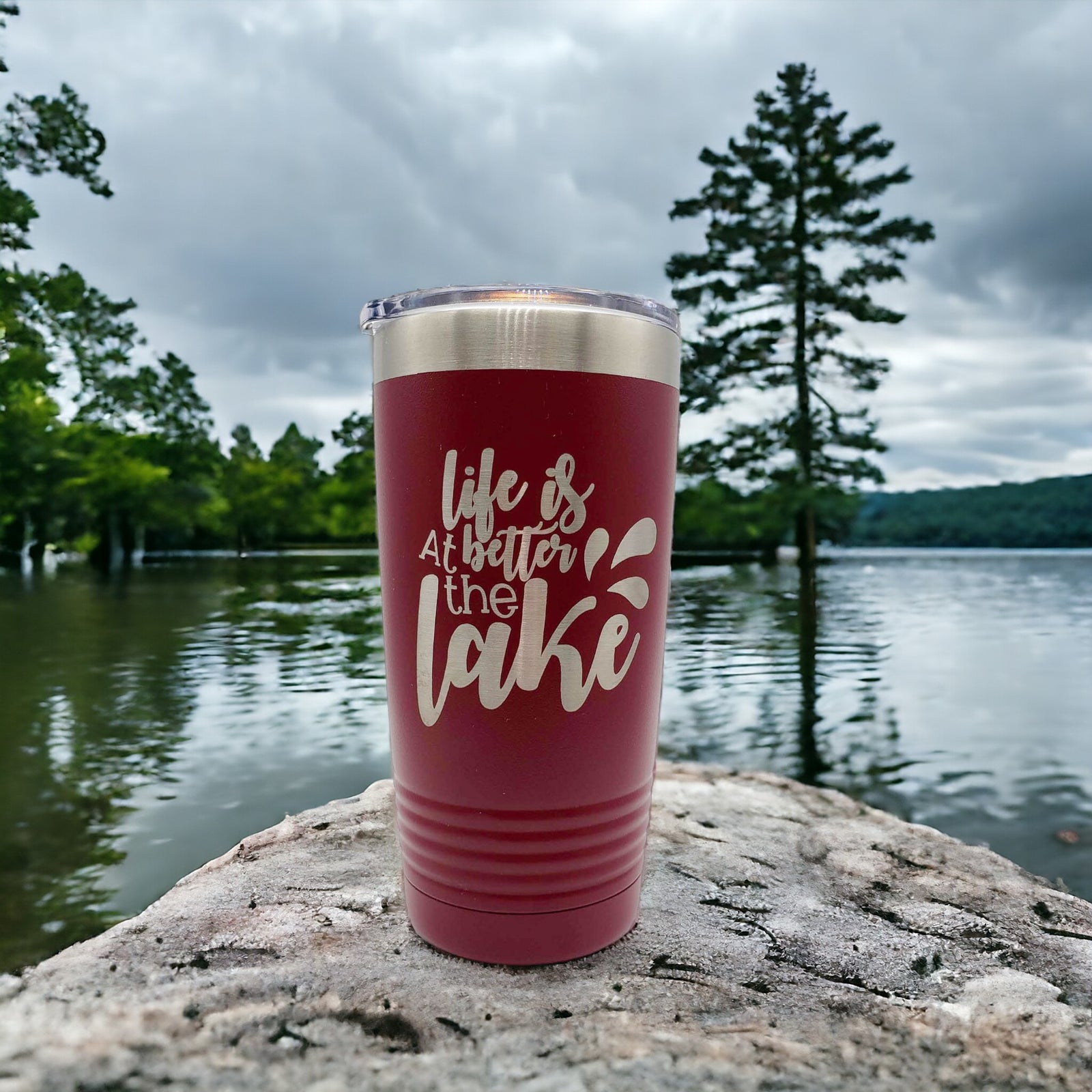 Life is Better at the Lake Engraved 20oz Maroon Polar Camel Tumbler Sunny Box