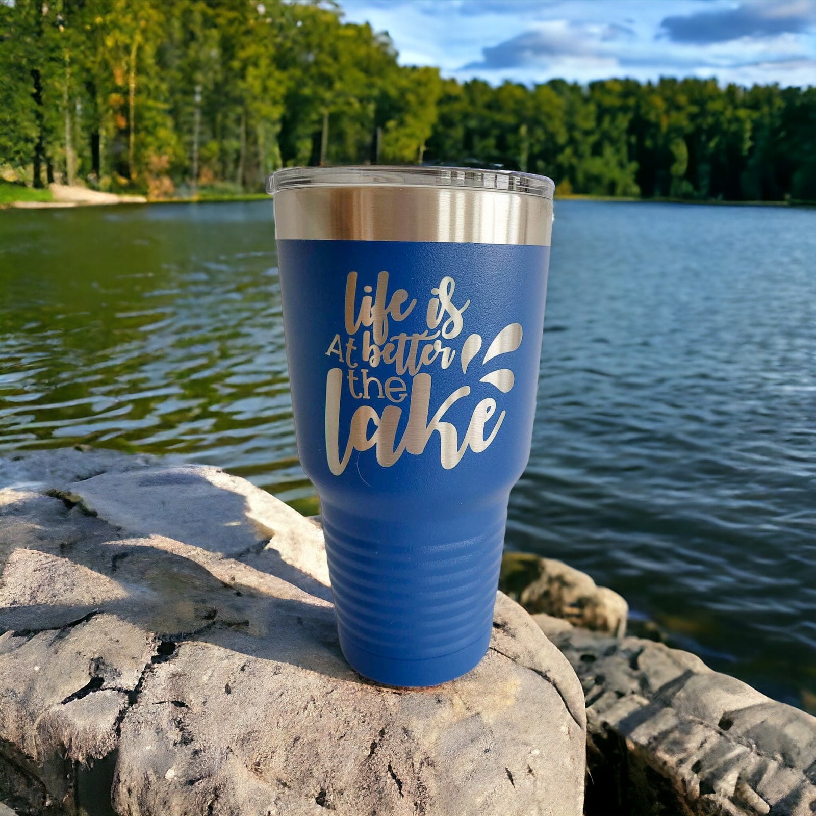 Life is Better at the Lake Engraved 30oz Blue Polar Camel Tumbler Sunny Box
