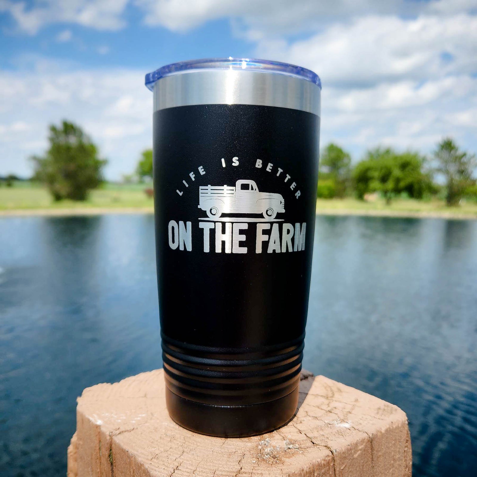 Life is Better on the Farm Engraved 20oz Black Polar Camel Tumbler - Sunny Box