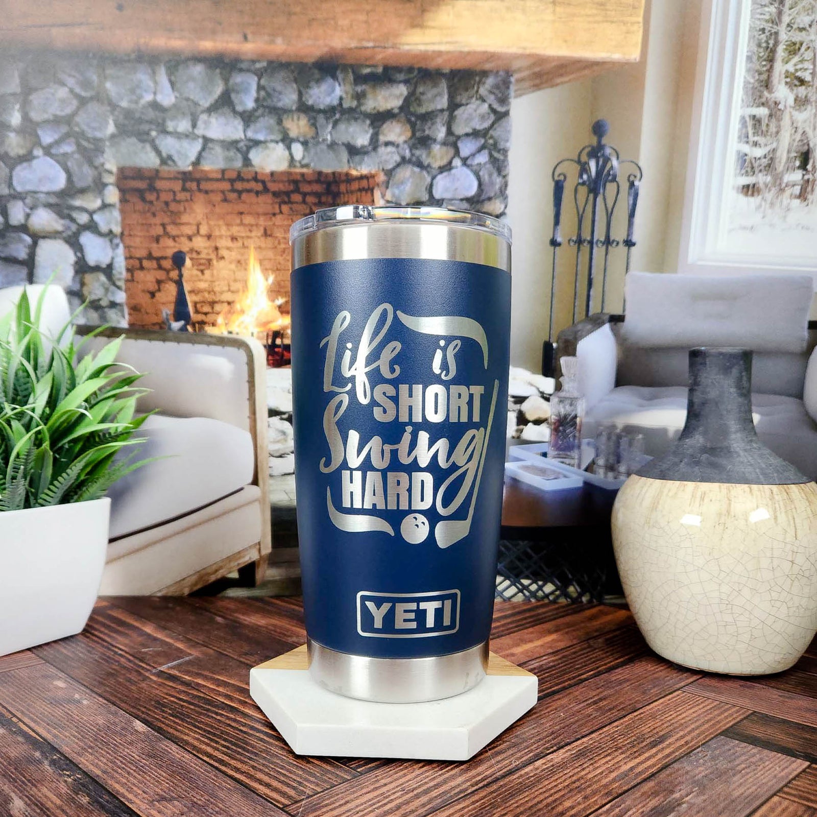 Life is Short Swing Hard - Golf Engraved YETI Tumbler