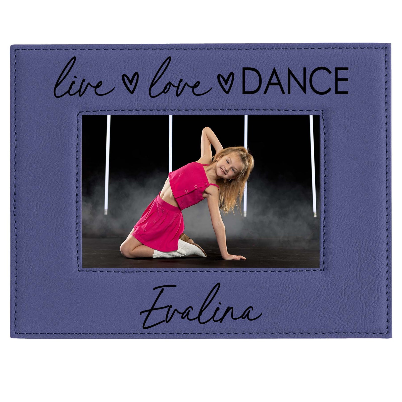 Live Love Dance Personalized Engraved Purple Leatherette Picture Frame - Sunny Box