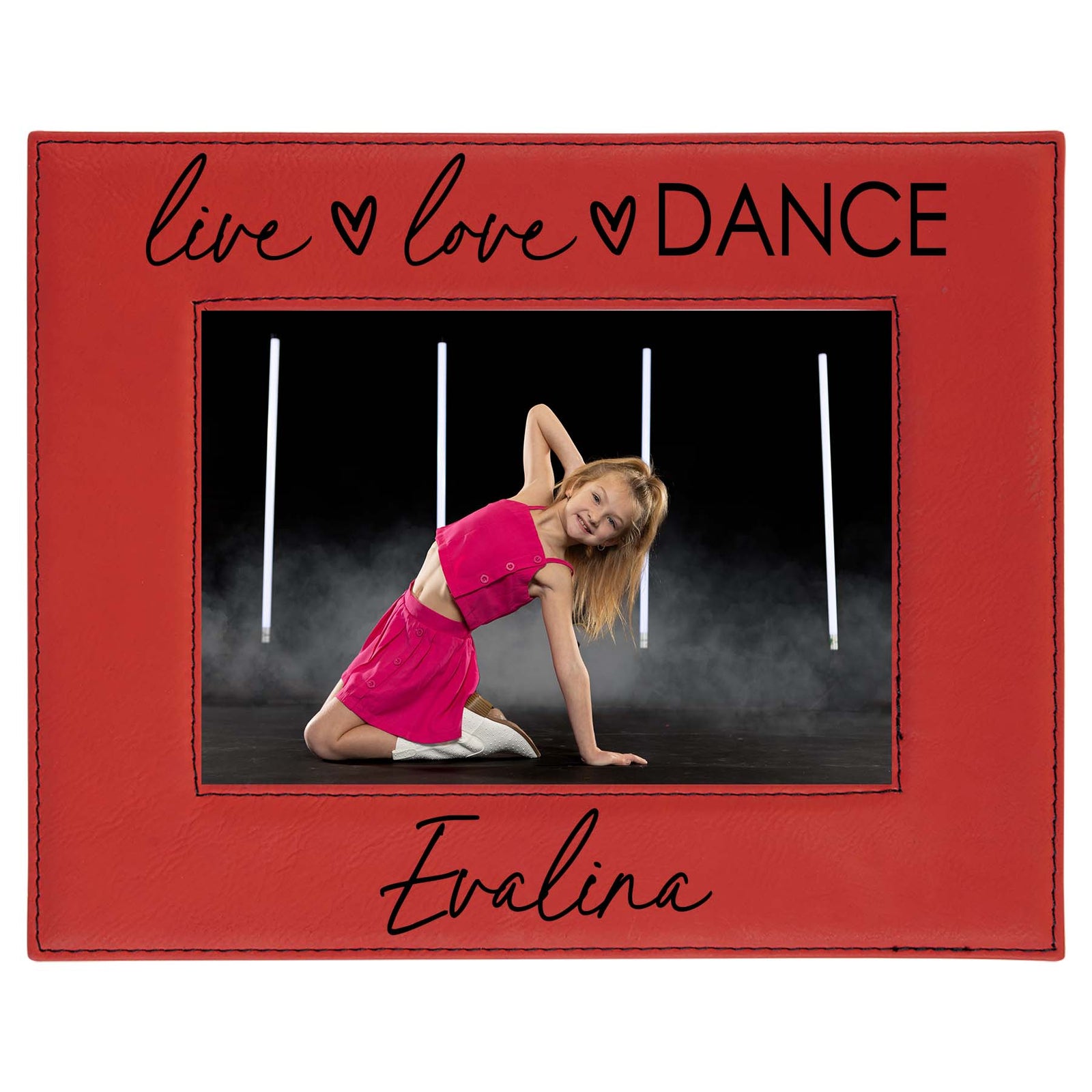Live Love Dance Personalized Engraved Red Leatherette Picture Frame - Sunny Box