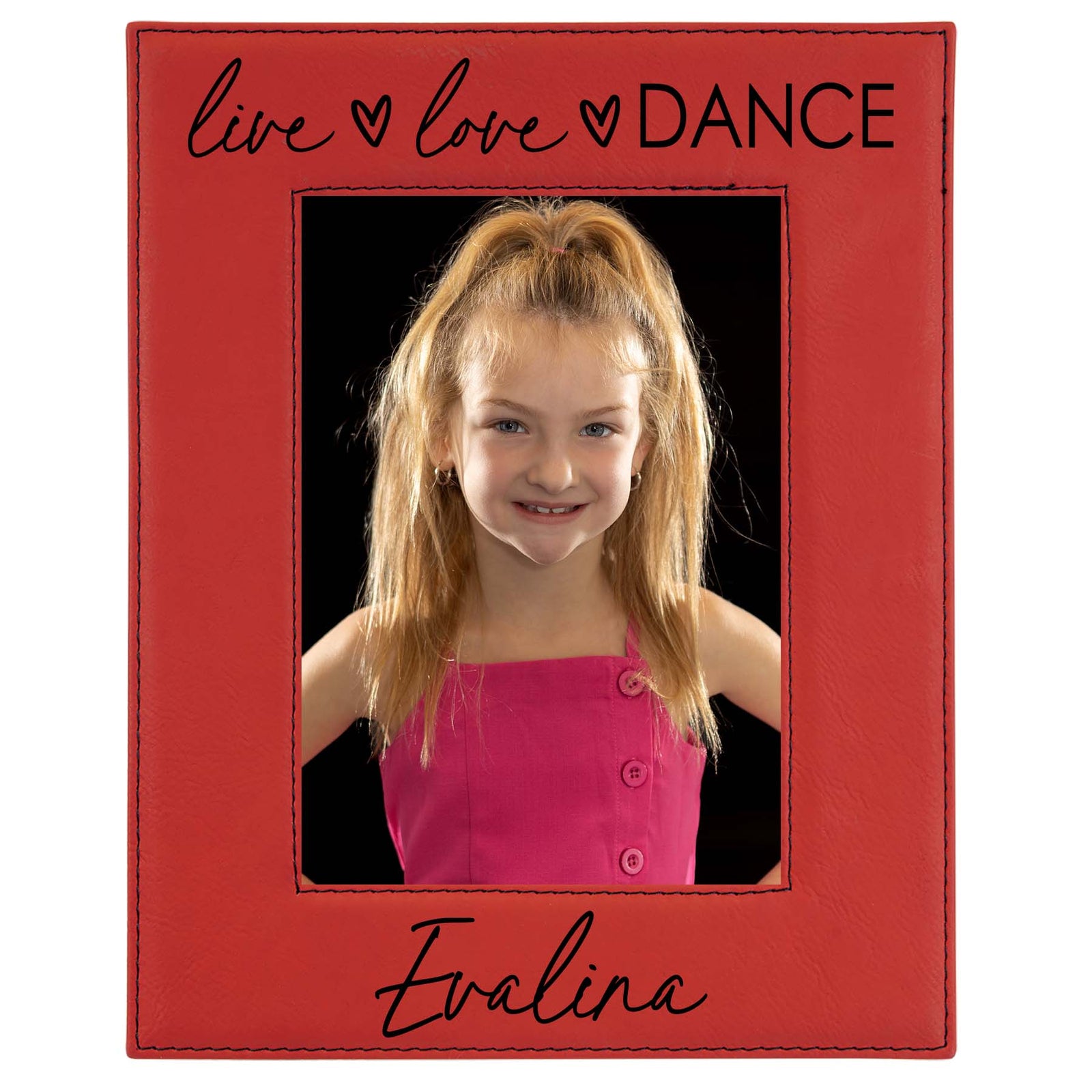 Live Love Dance Personalized Engraved Red Leatherette Picture Frame - Sunny Box