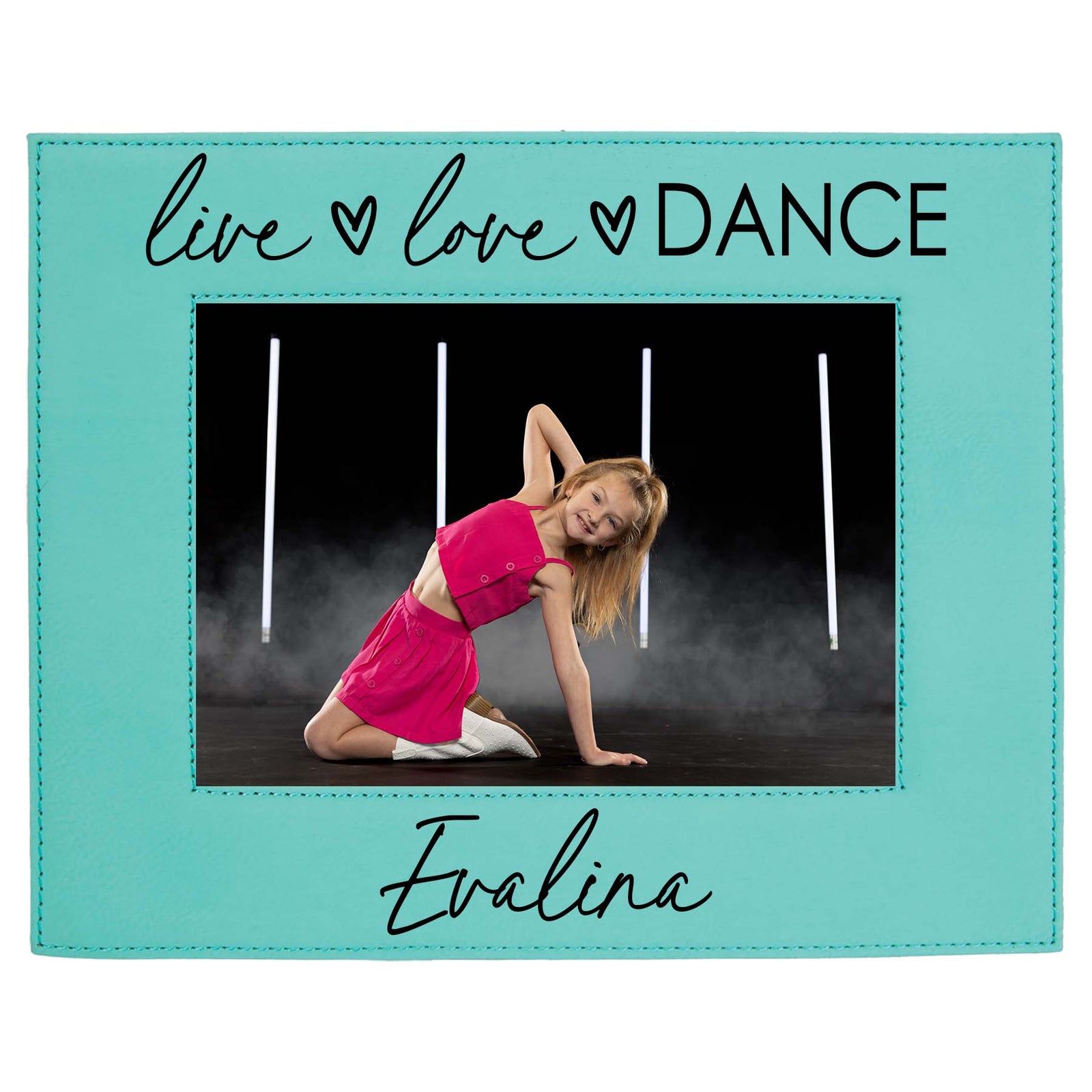 Live Love Dance Personalized Engraved Teal Leatherette Picture Frame - Sunny Box