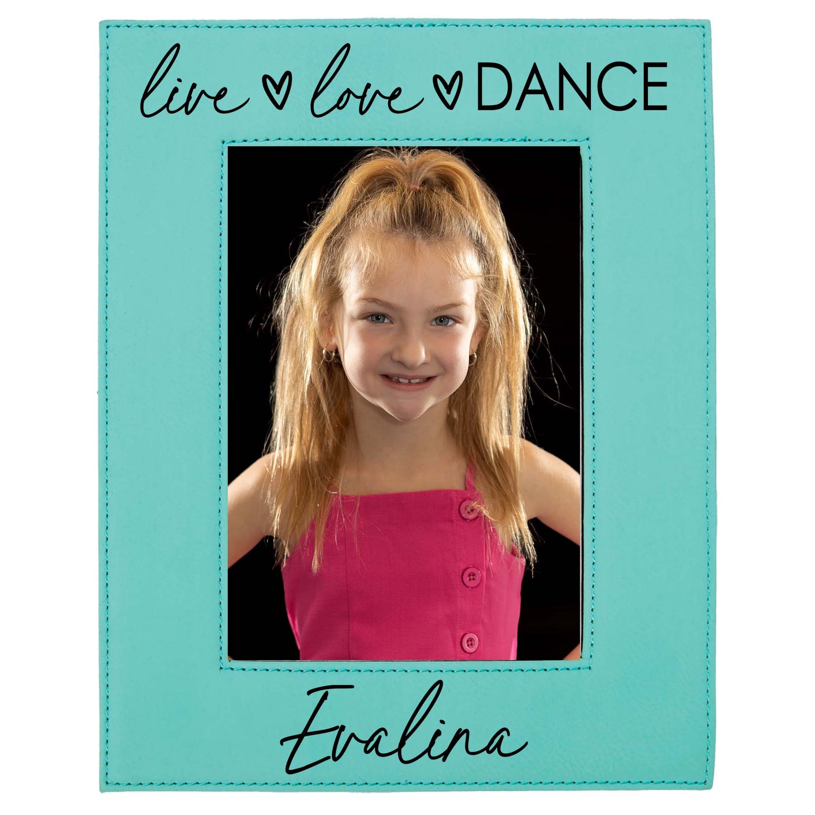 Live Love Dance Personalized Engraved Teal Leatherette Picture Frame - Sunny Box