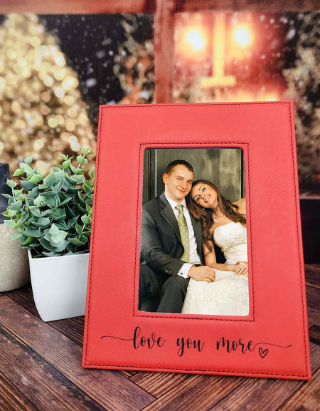 Love You More Engraved Personalized Leatherette Picture Frame Red by Sunny Box