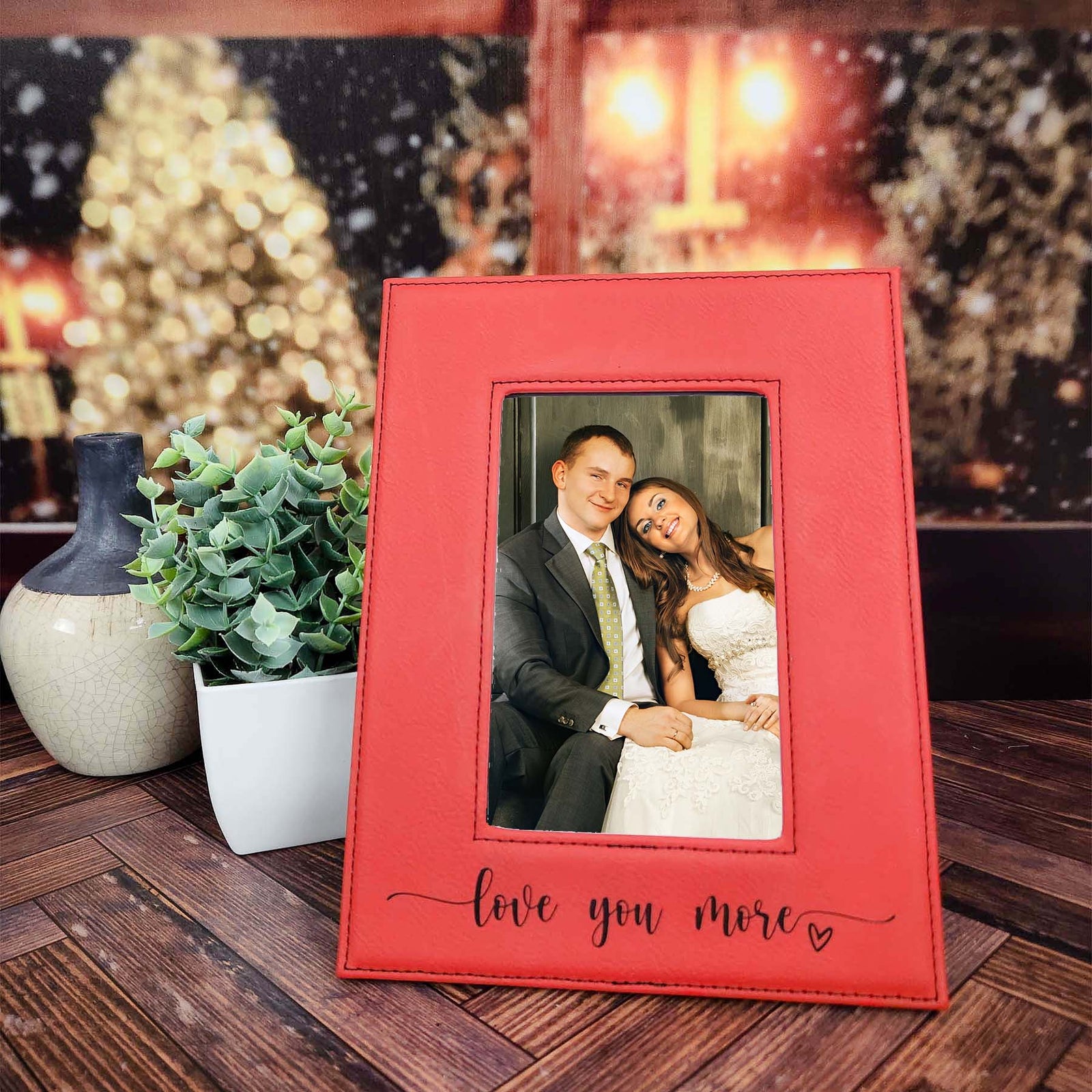 Love You More Engraved Personalized Leatherette Picture Frame Red by Sunny Box