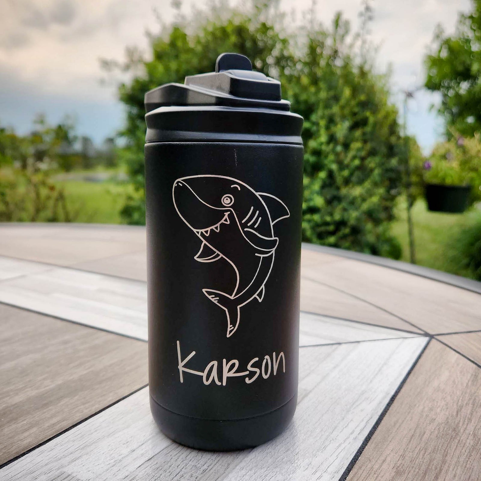 Personalized Engraved 12oz Kids Water Bottle Black Matte by Sunny Box