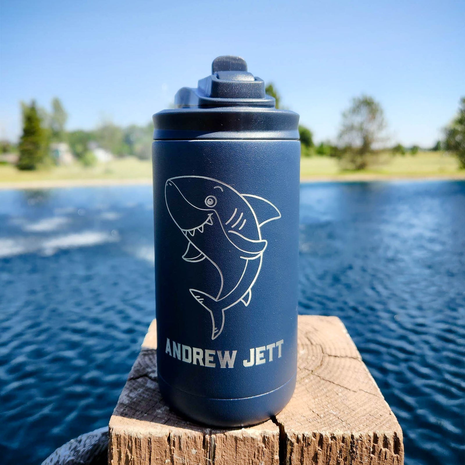Personalized Engraved 12oz Kids Water Bottle Navy Matte by Sunny Box