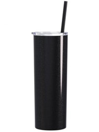 Personalized Engraved 20oz Skinny Tumbler Black Glitter by Sunny Box