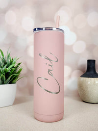 Personalized Engraved 20oz Skinny Tumbler Rose Pink Matte by Sunny Box