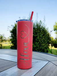Engraved 20oz Skinny Tumbler Coral by Sunny Box