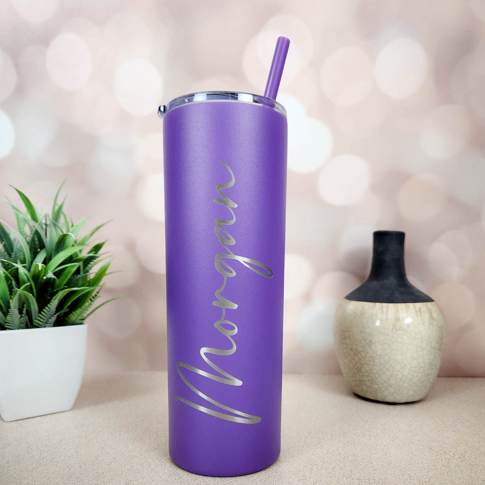 Personalized Engraved 20oz Skinny Tumbler Grape Purple by Sunny Box