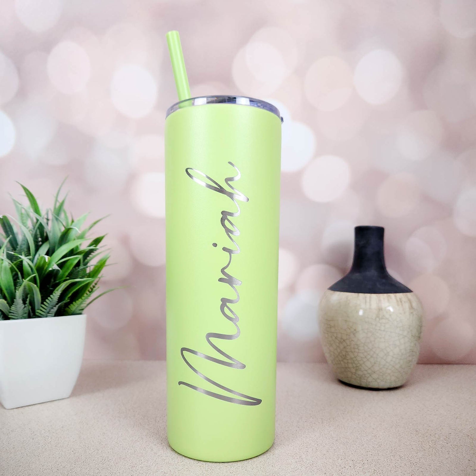Personalized Engraved 20oz Skinny Tumbler Lime by Sunny Box