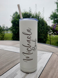 Personalized Engraved 20oz Skinny Tumbler Onyx White Matte by Sunny Box