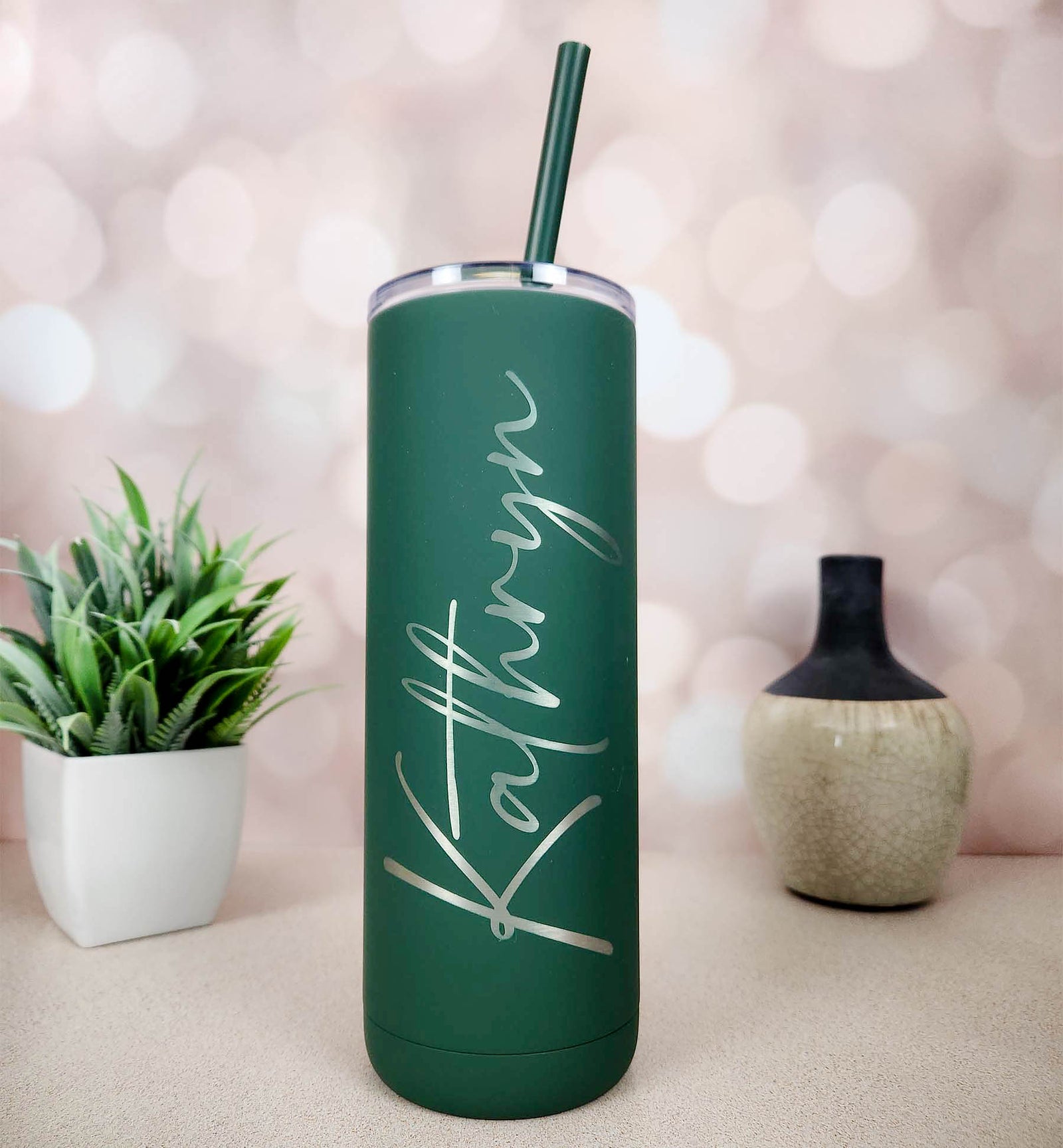 Personalized Engraved 20oz Skinny Tumbler Pine Needle Matte by Sunny Box