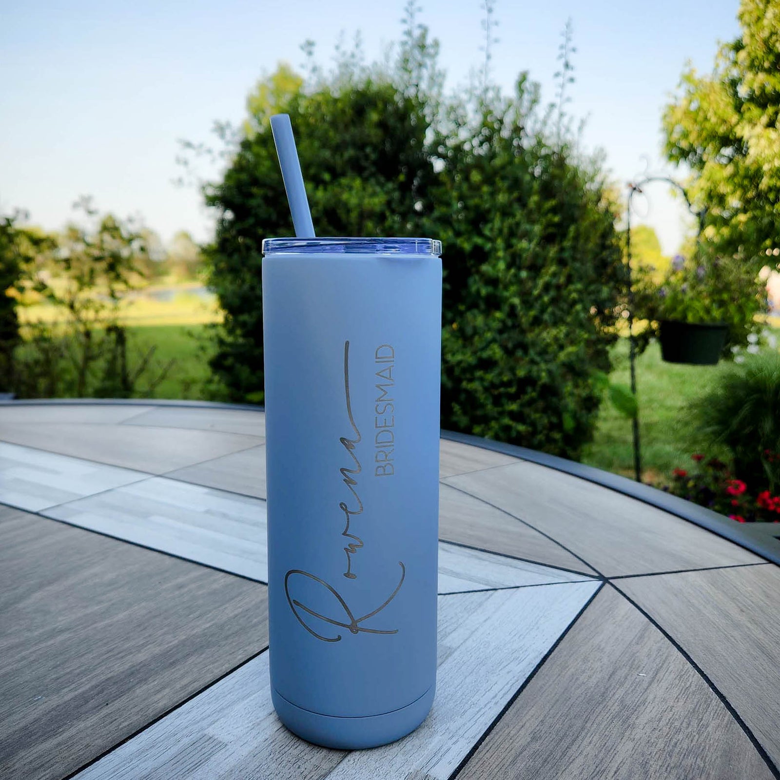 Engraved 20oz Skinny Tumbler Soft Matte Dusty Blue by Sunny Box