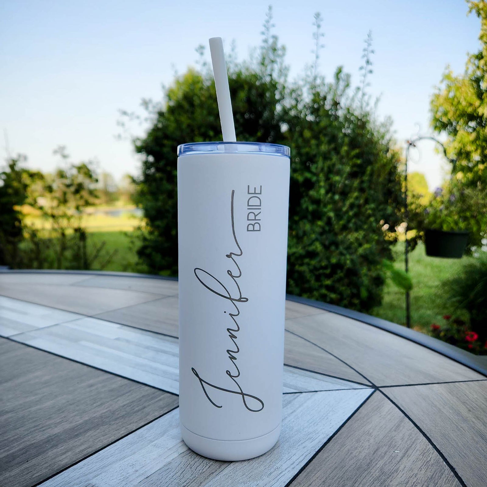 Engraved 20oz Skinny Tumbler Soft Matte White by Sunny Box