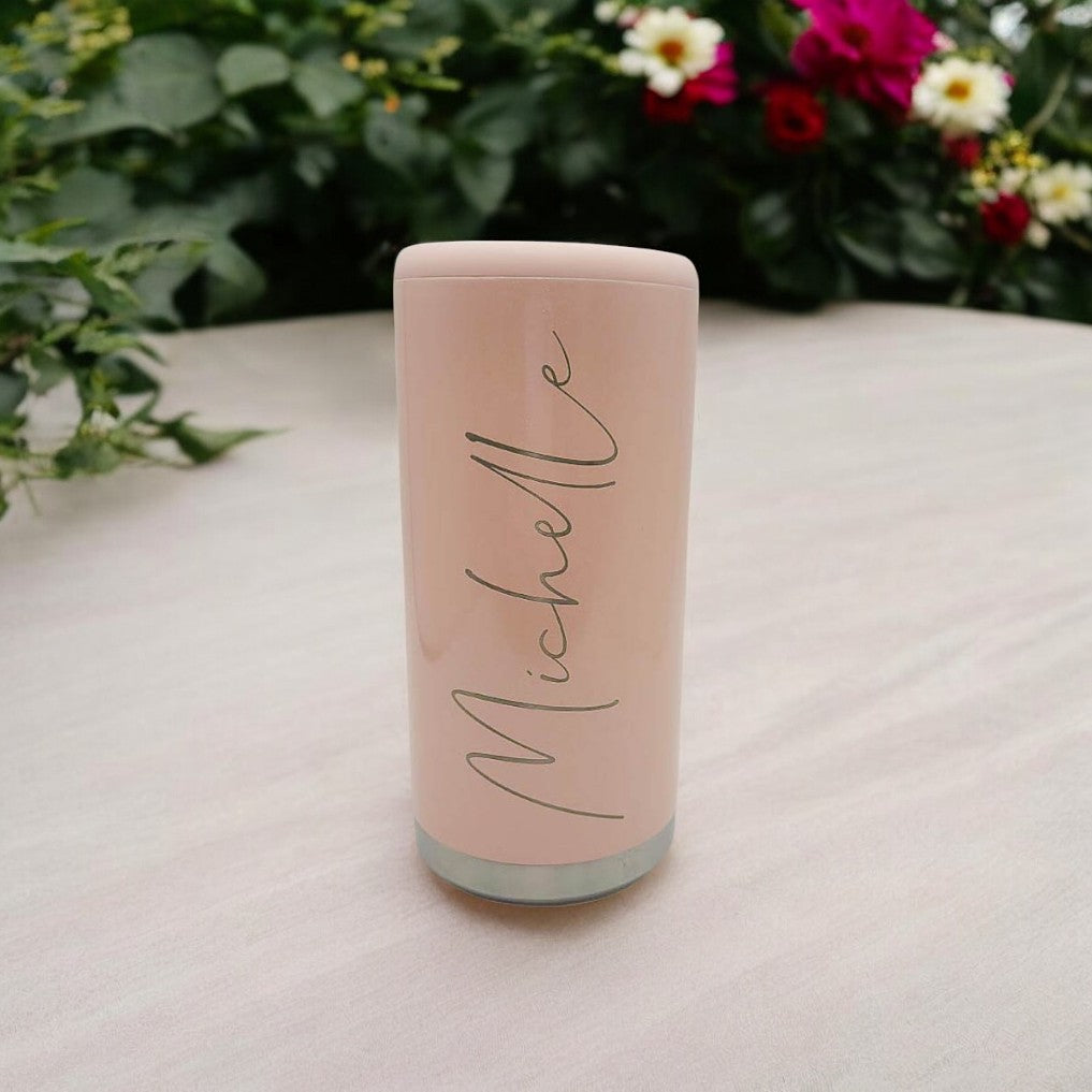 Personalized Engraved Skinny Can Cooler Blush Glitter - Sunny Box