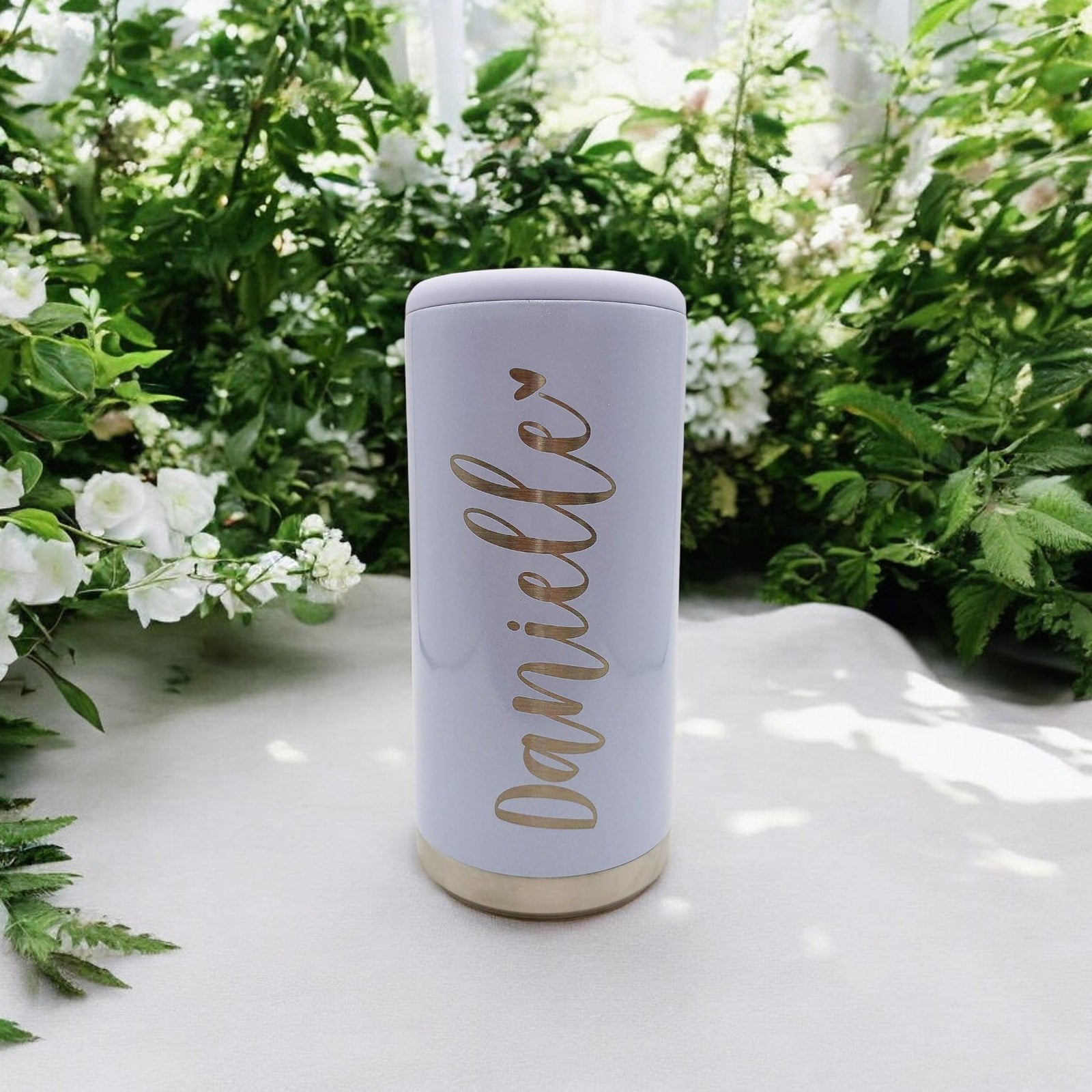 Personalized Engraved Skinny Can Cooler Maars Lilac Glitter - Sunny Box