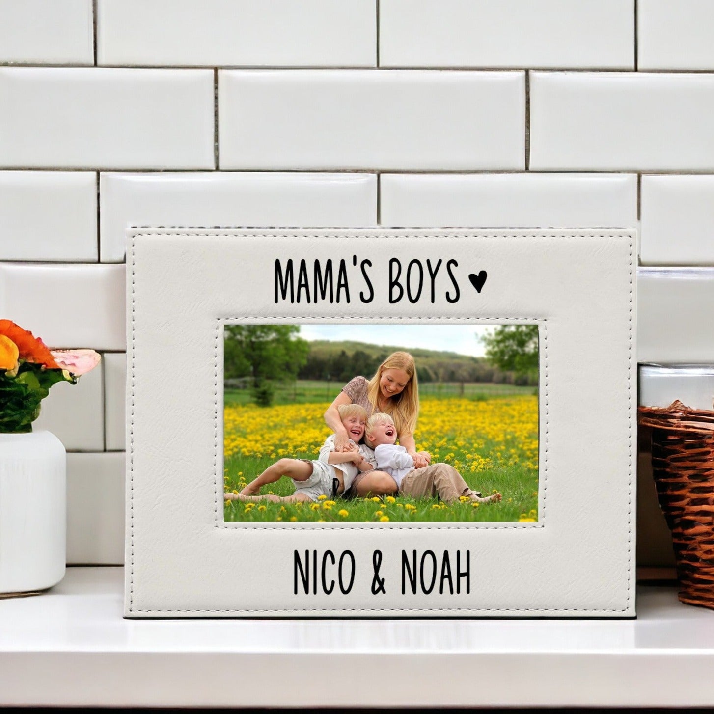 Mama's Boys Leatherette Picture Frame