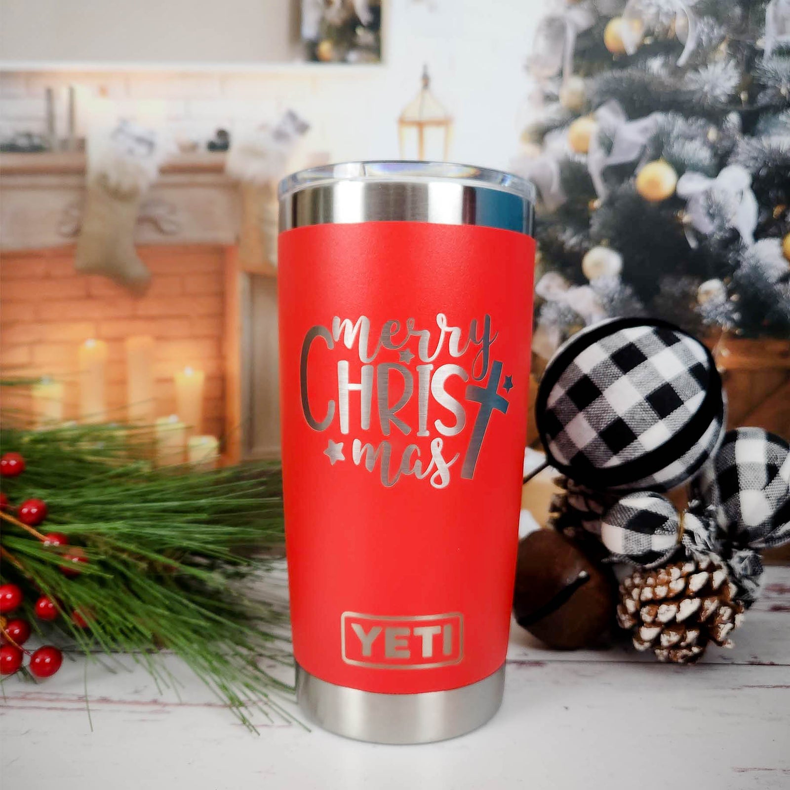 Merry Christmas Cross - Christmas Engraved YETI Tumbler