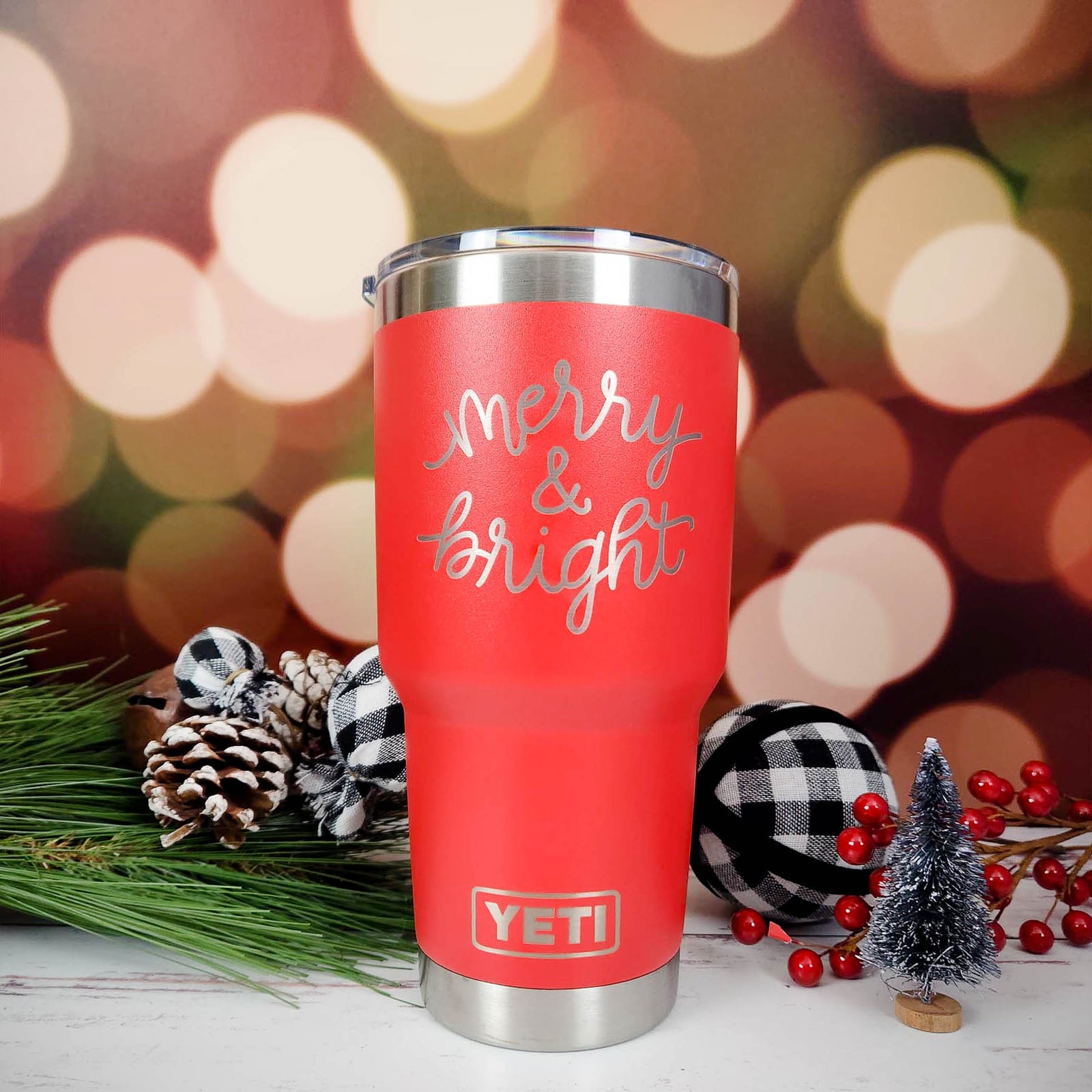 Merry & Bright - Christmas Engraved YETI Tumbler