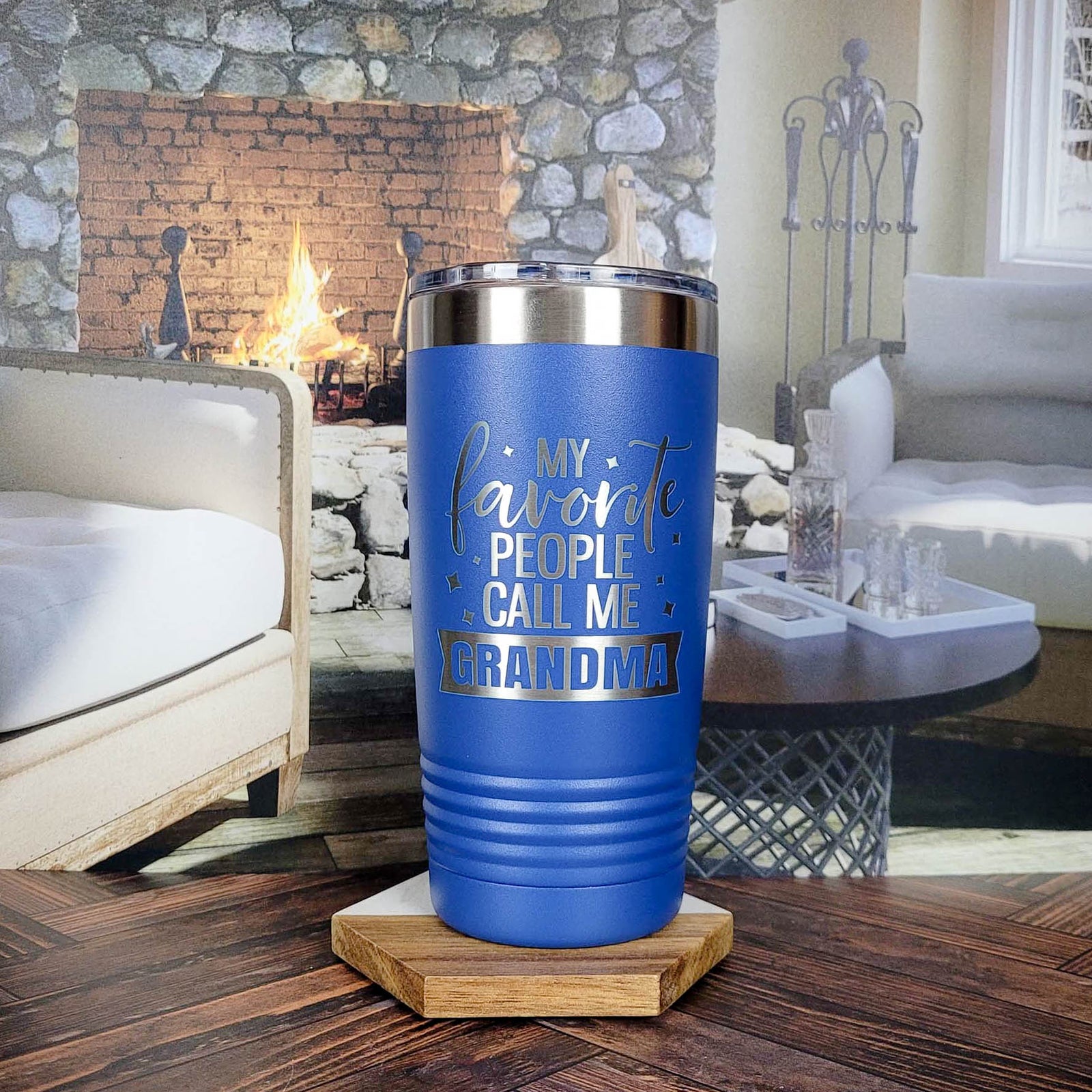 My Favorite People Call Me Grandma Engraved Tumbler 20oz Blue Sunny Box