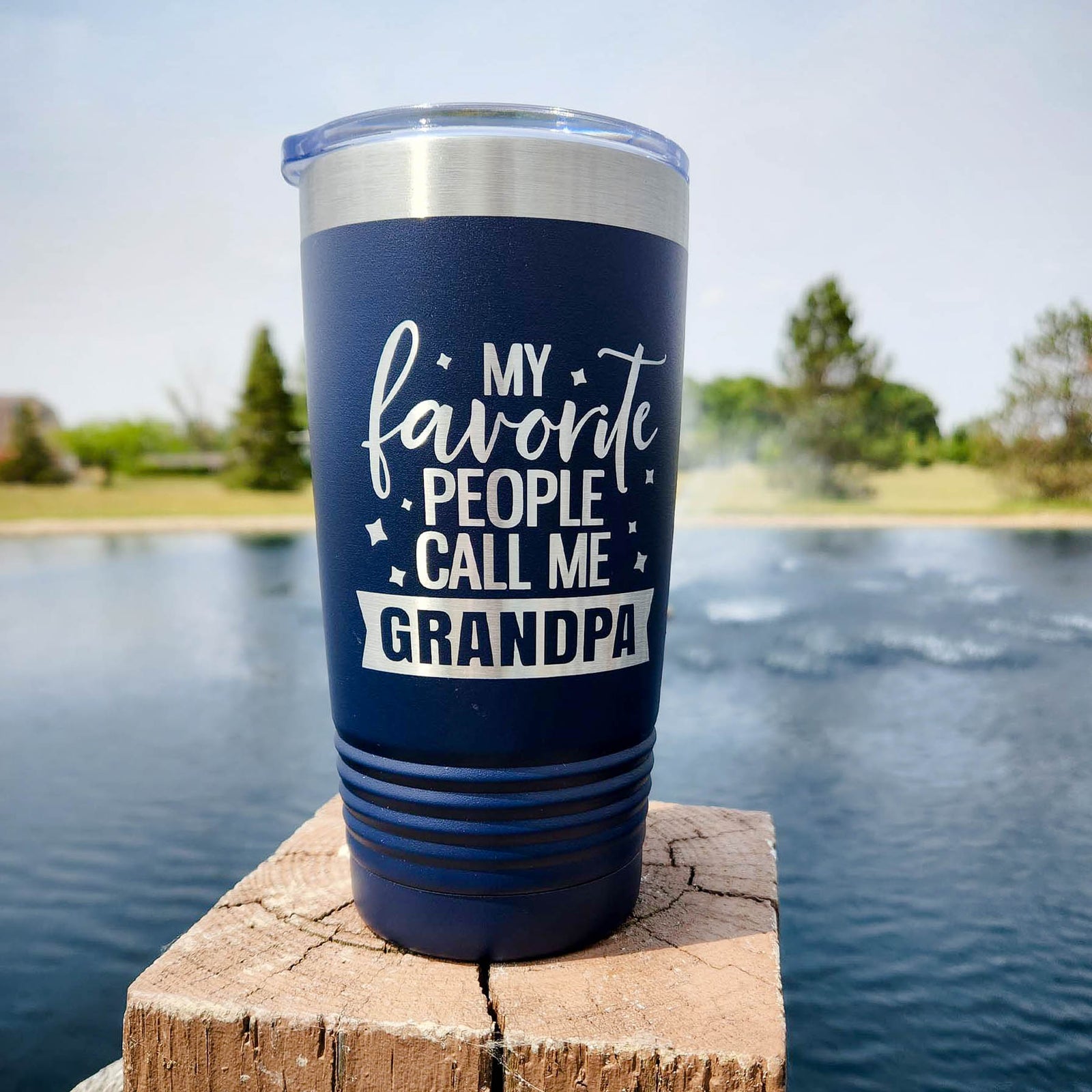 My Favorite People Call Me Grandpa Engraved 20oz Tumbler Navy Sunny Box
