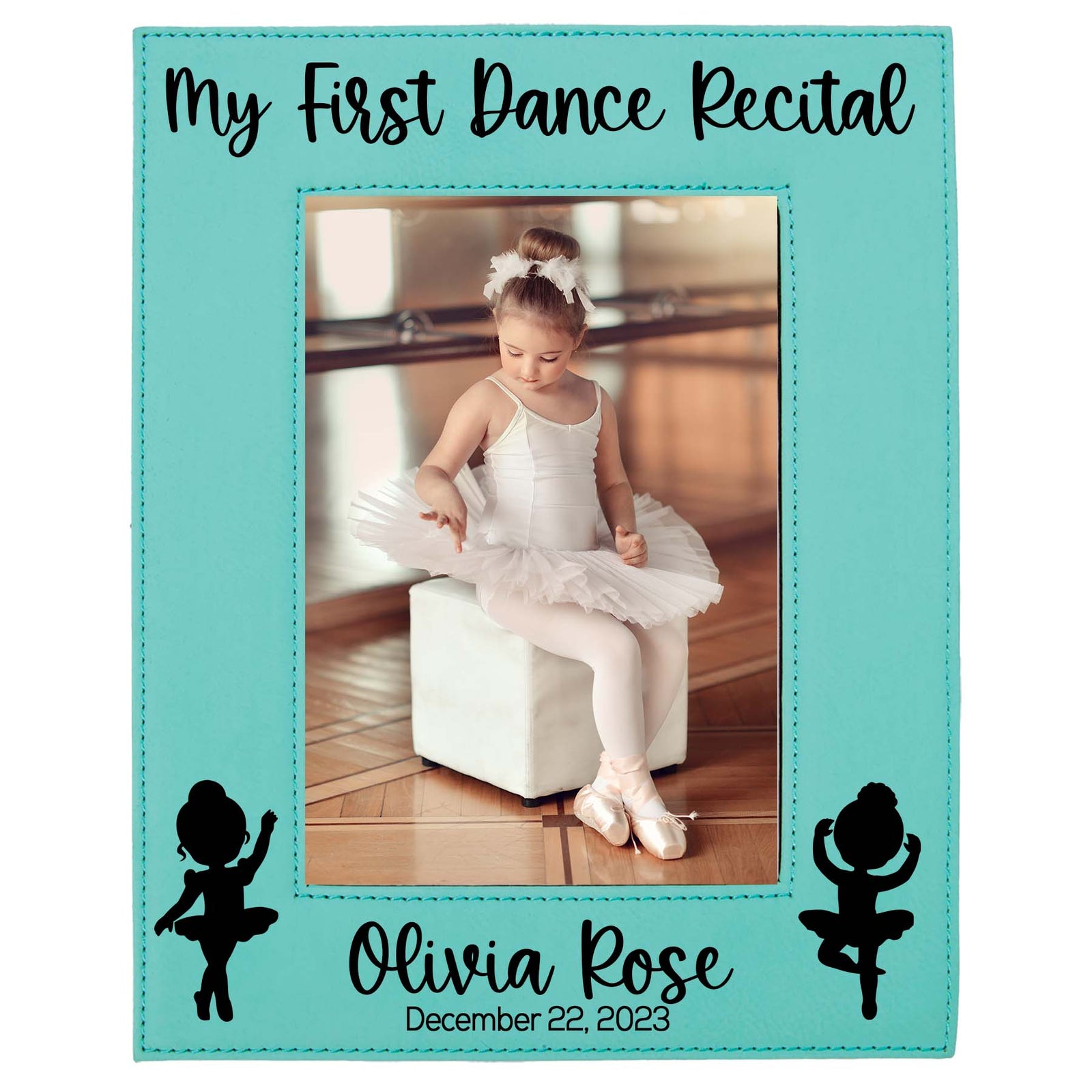 My First Dance Recital Personalized Engraved Teal Leatherette Picture Frame - Sunny Box