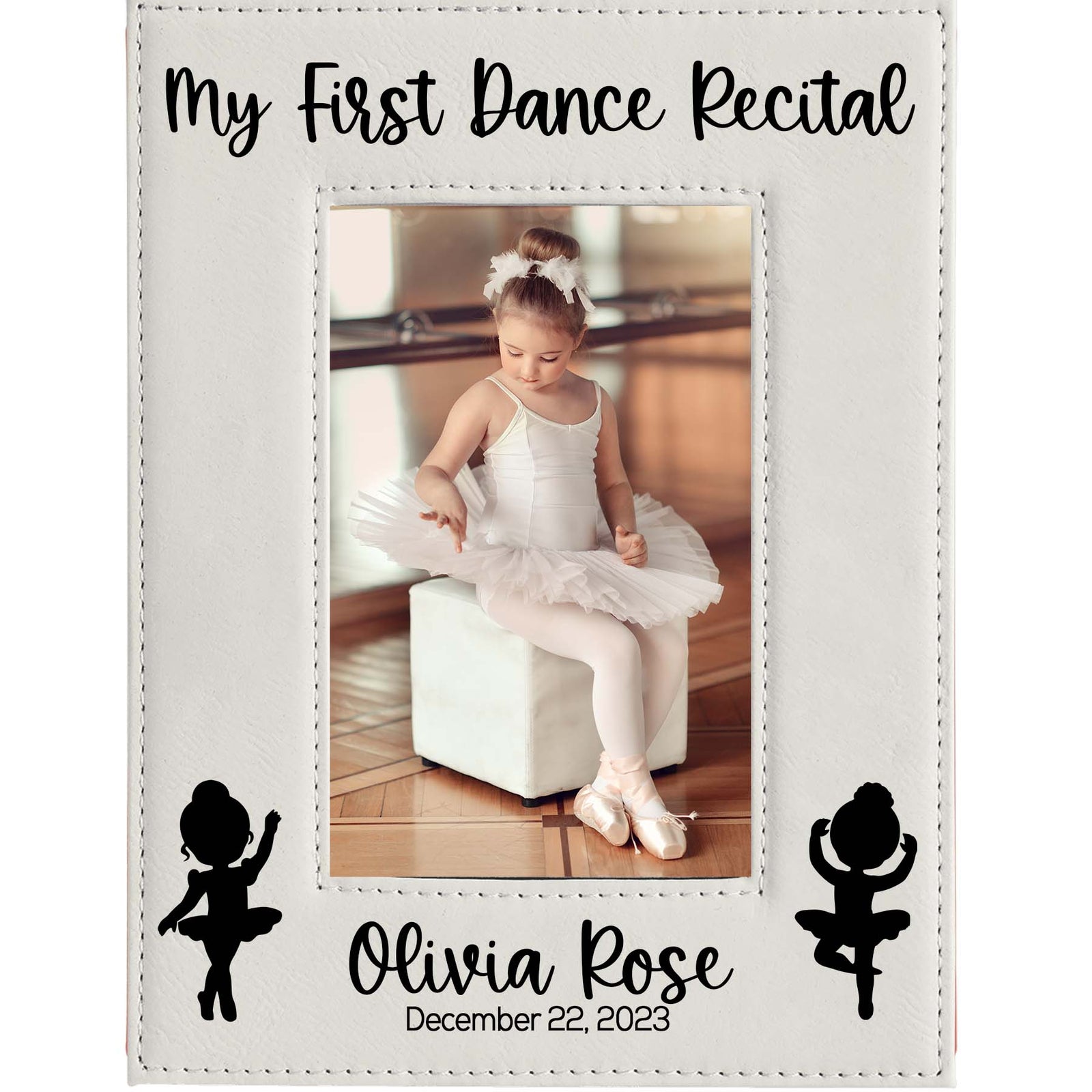 My First Dance Recital Personalized Engraved White Leatherette Picture Frame - Sunny Box
