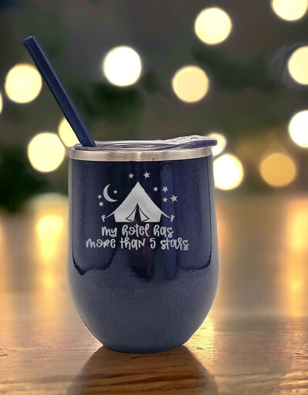 My Hotel Has More than 5 Stars Engraved 12oz Wine Tumbler Navy by Sunny Box