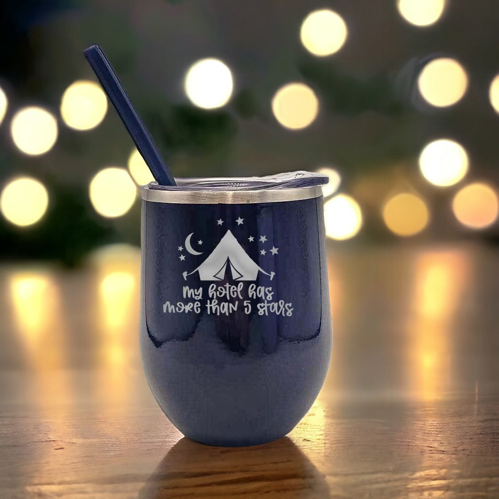 My Hotel Has More than 5 Stars Engraved 12oz Wine Tumbler Navy by Sunny Box