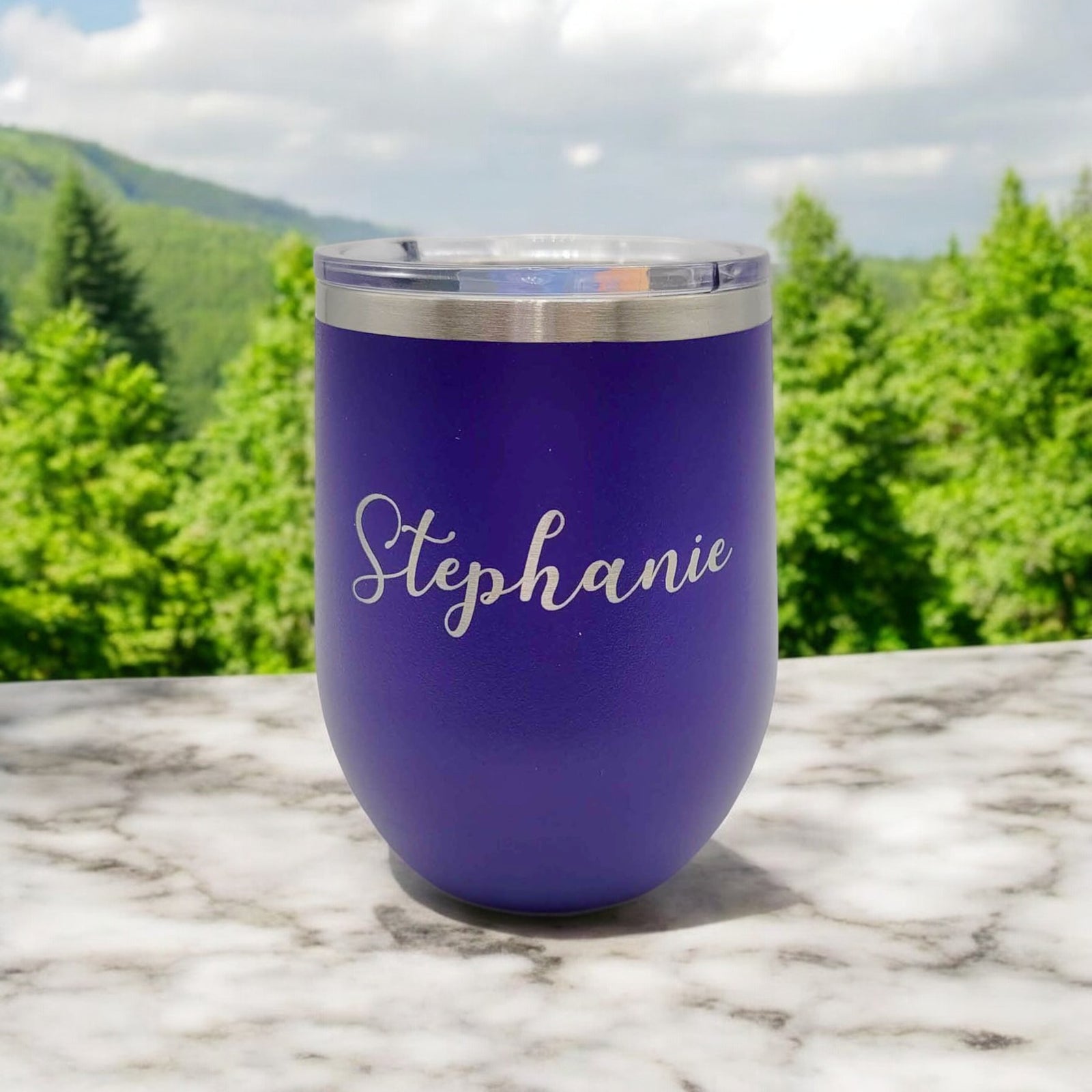 Personalized Engraved 12oz Purple Wine Tumbler by Sunny Box