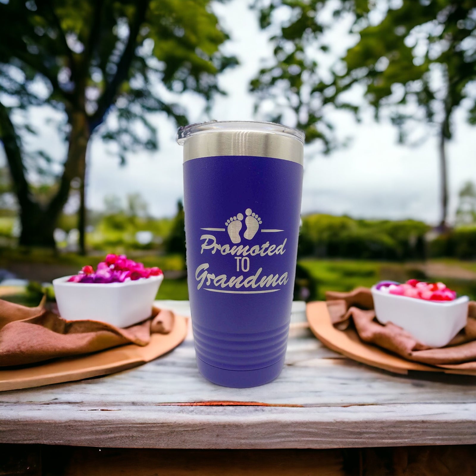 Promoted to Grandma Engraved 20oz Purple Tumbler by Sunny Box