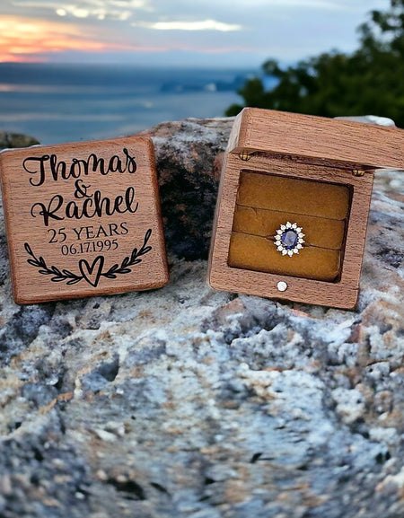 Personalized Engraved Walnut Wood Ring Box - Sunny Box