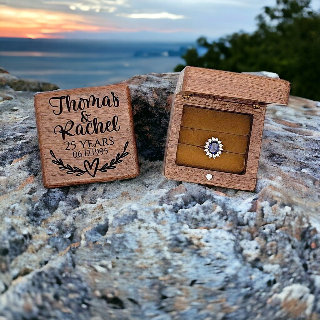 Personalized Engraved Walnut Wood Ring Box - Sunny Box