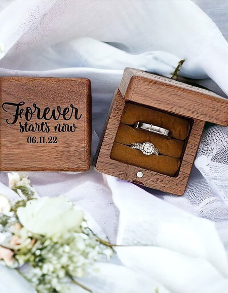 Personalized Engraved Walnut Wood Ring Box - Sunny Box