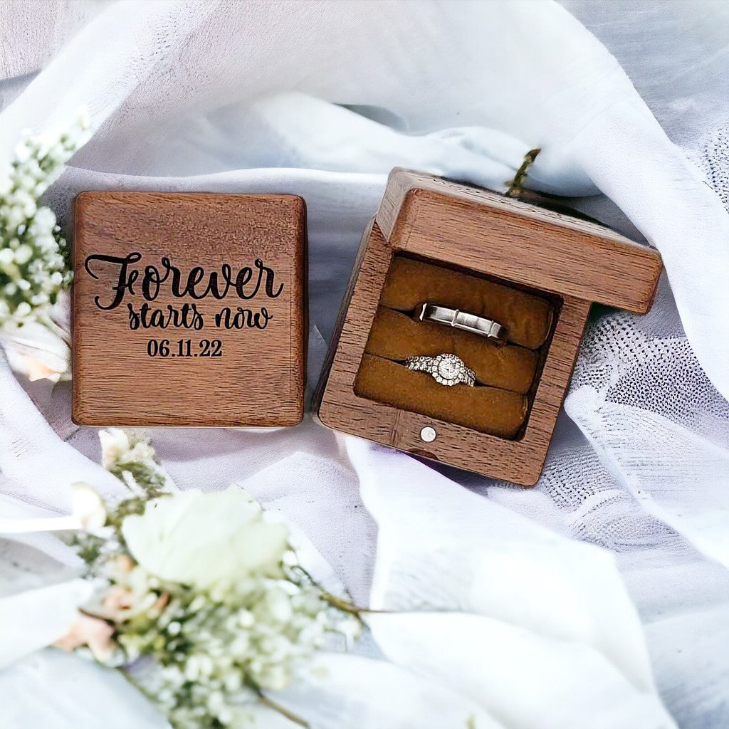Personalized Engraved Walnut Wood Ring Box - Sunny Box