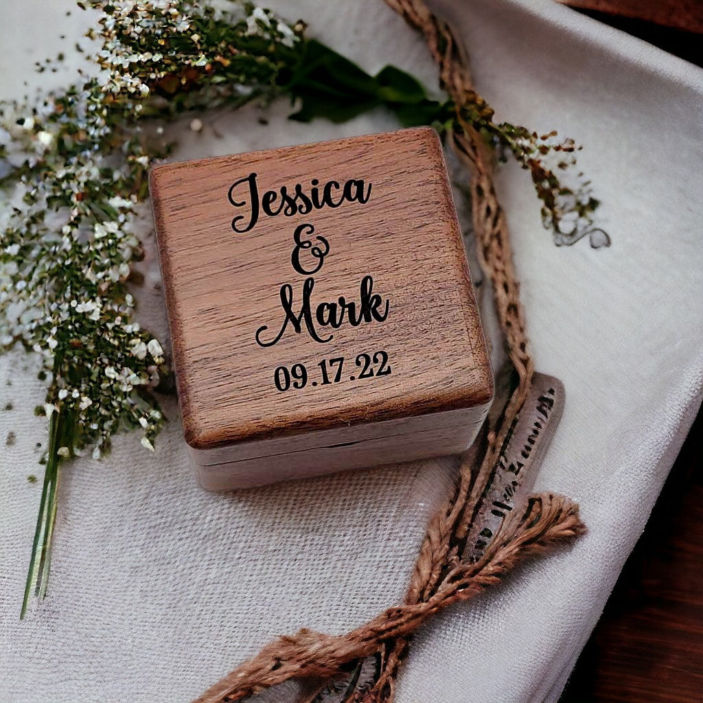 Personalized Engraved Walnut Wood Ring Box - Sunny Box