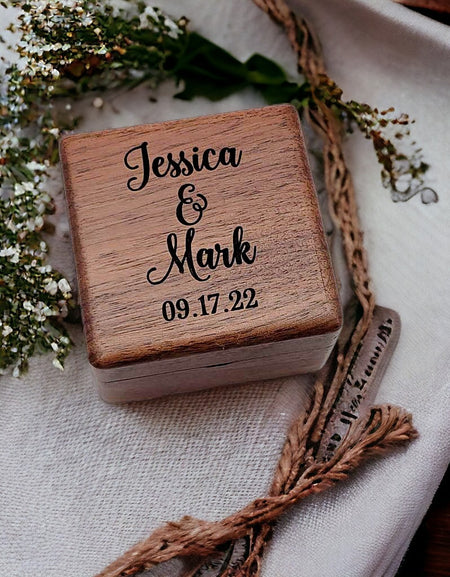 Personalized Engraved Walnut Wood Ring Box - Sunny Box