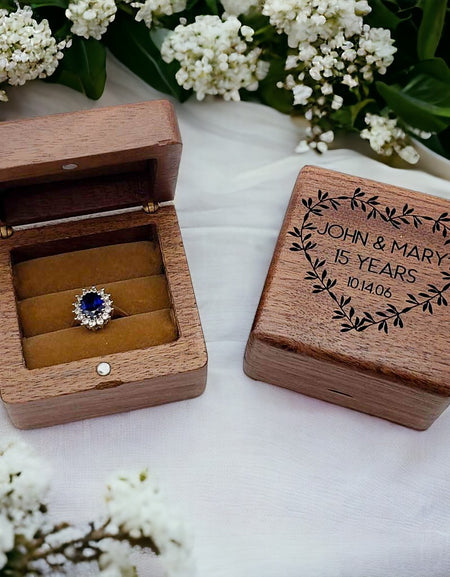 Personalized Engraved Walnut Wood Ring Box - Sunny Box