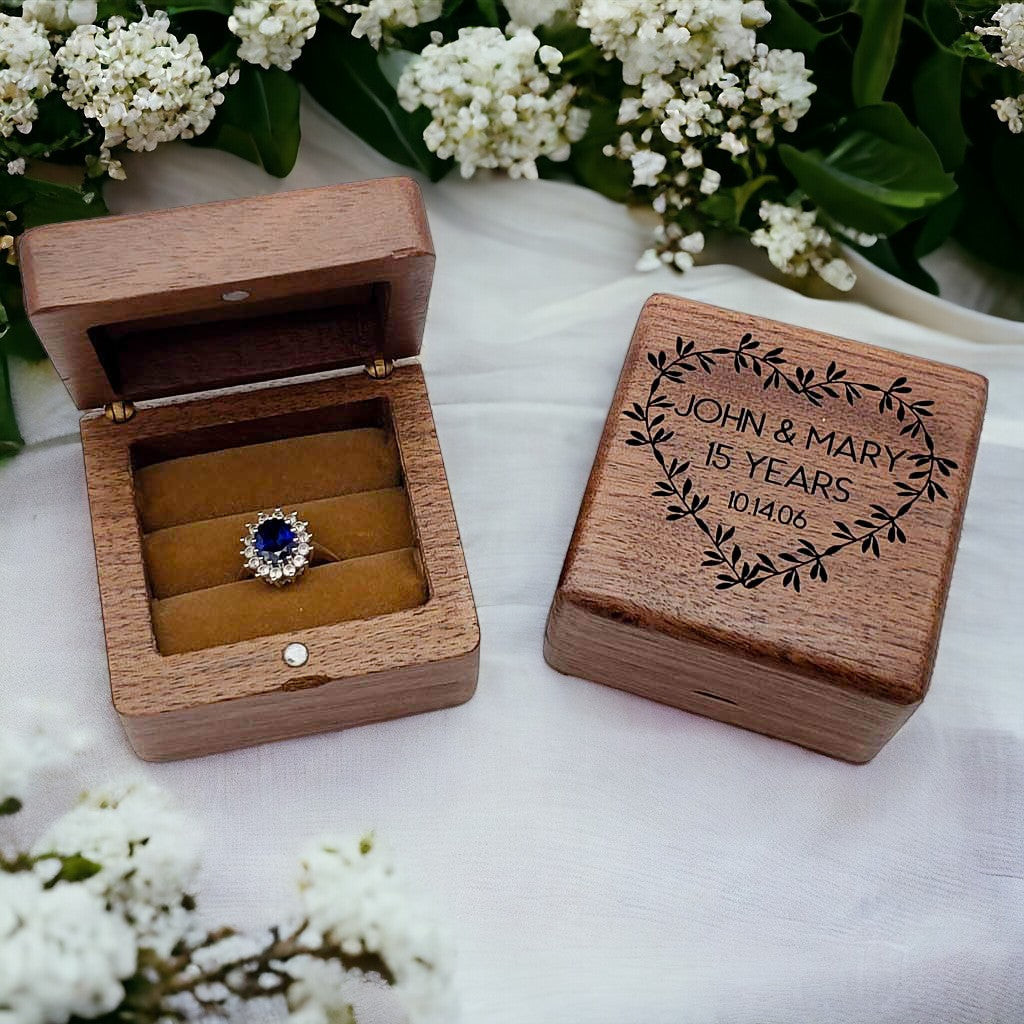 Personalized Engraved Walnut Wood Ring Box - Sunny Box