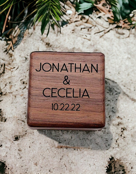Personalized Engraved Walnut Wood Ring Box - Sunny Box