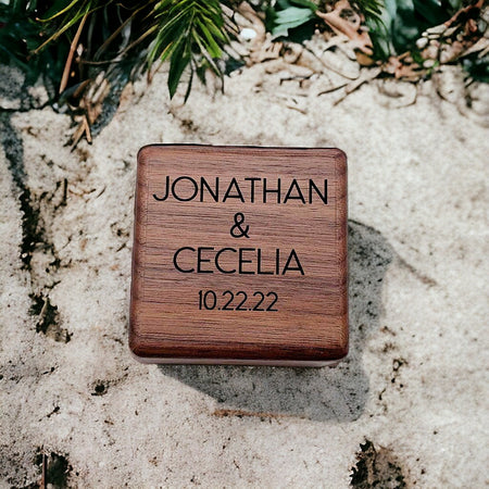 Personalized Engraved Walnut Wood Ring Box - Sunny Box