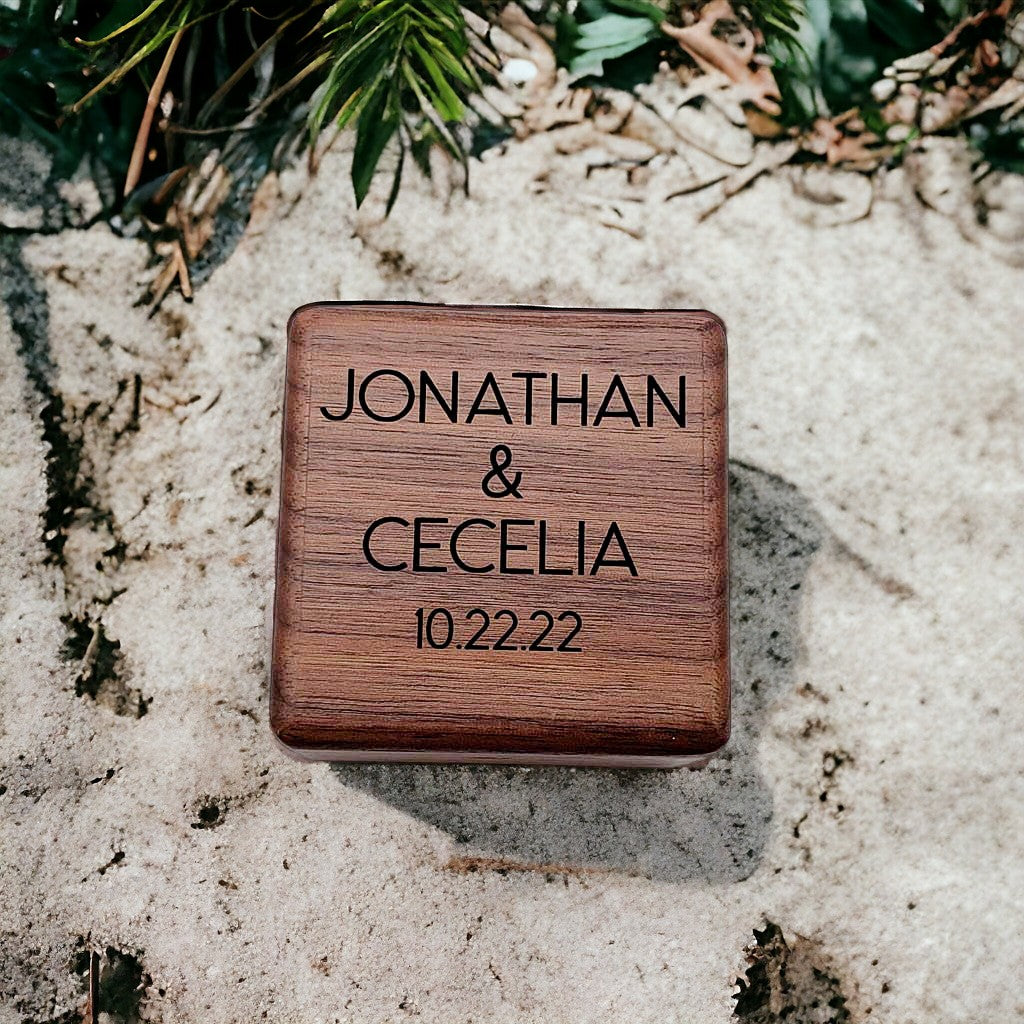 Personalized Engraved Walnut Wood Ring Box - Sunny Box