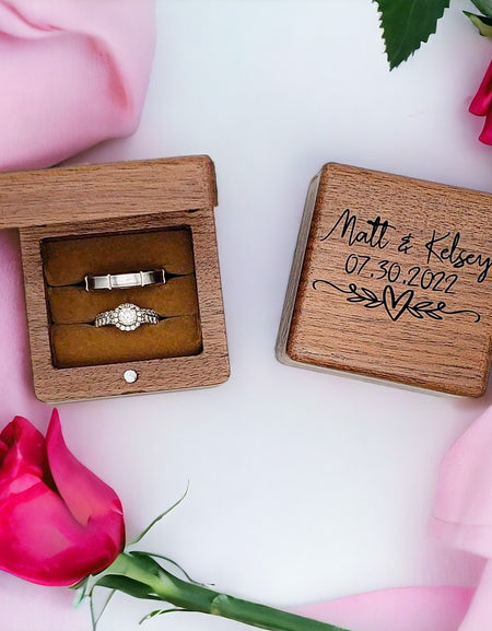 Personalized Engraved Walnut Wood Ring Box - Sunny Box