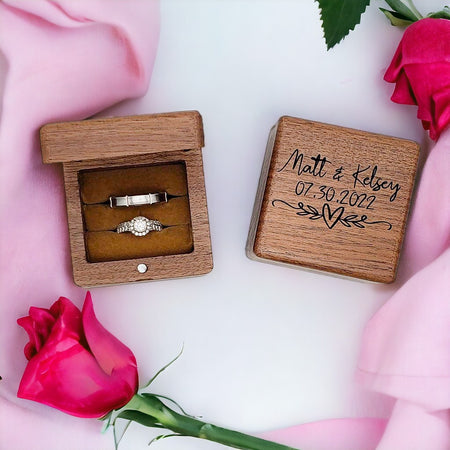 Personalized Engraved Walnut Wood Ring Box - Sunny Box