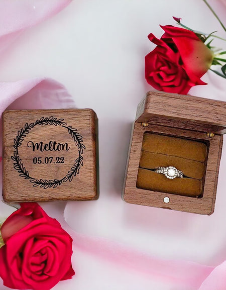 Personalized Engraved Walnut Wood Ring Box - Sunny Box